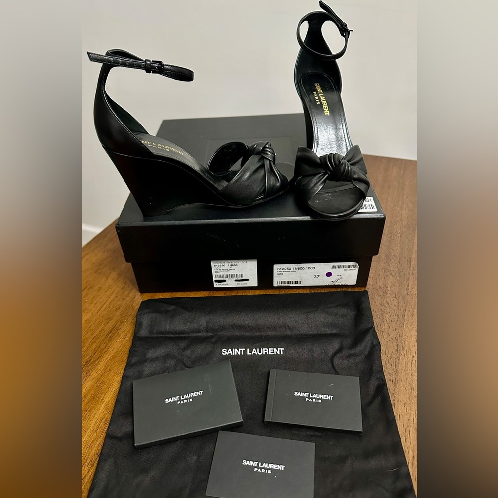 Saint Laurent (Lila 85 Leather Wedge Sandals) - Picture 6 of 9